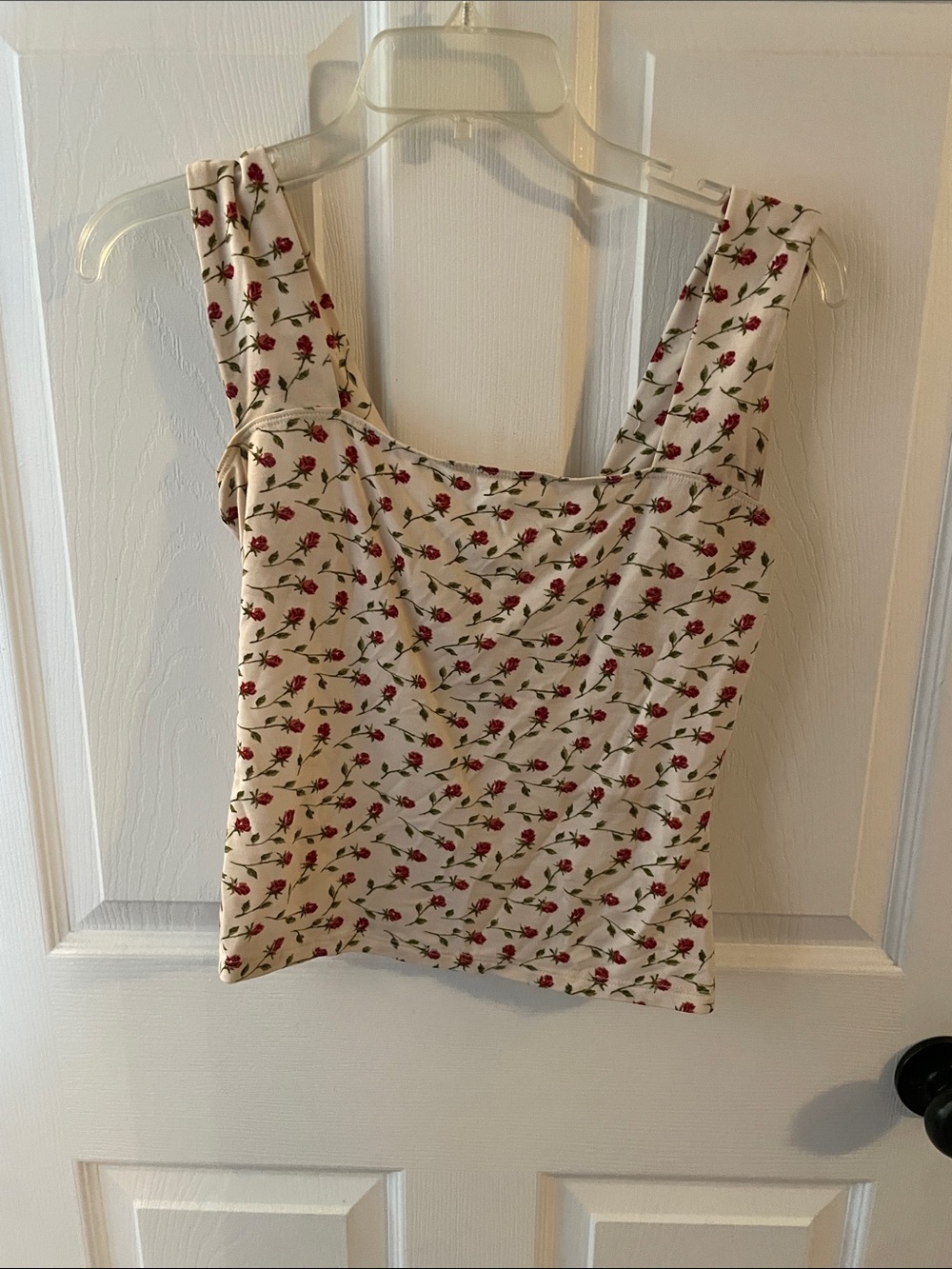 Reformation Cream Tank with Red Rose Allover Print